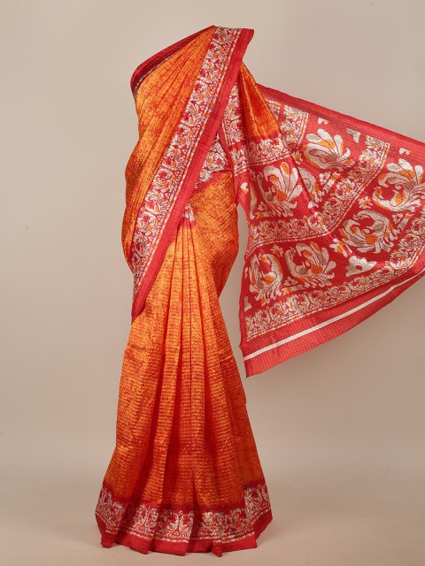

Pothys Orange & Red Cotton Blend Saree