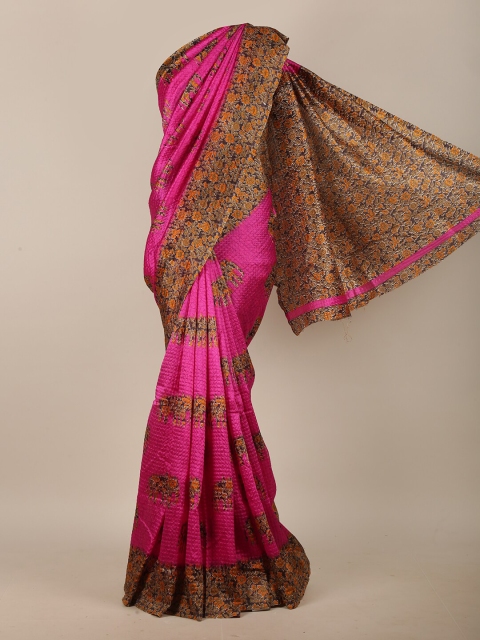 

Pothys Pink & Orange Floral Cotton Blend Saree