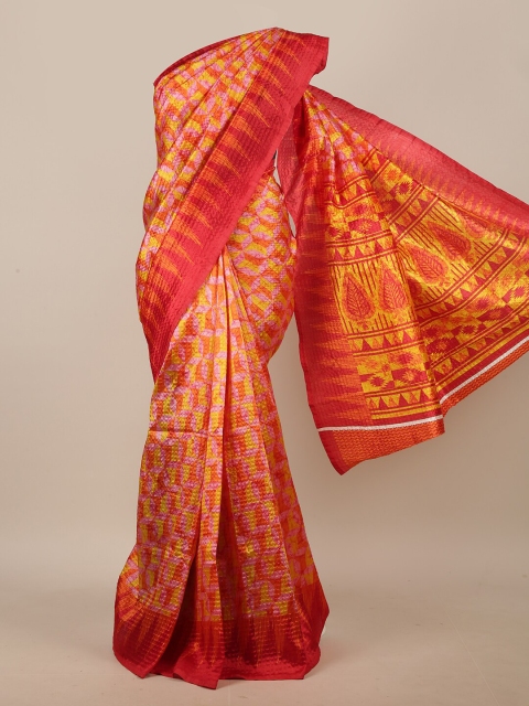 

Pothys Orange & Yellow Cotton Blend Saree