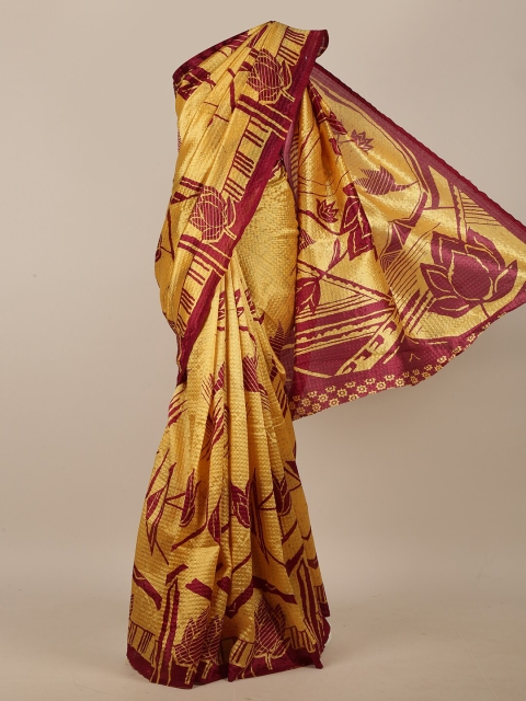 

Pothys Yellow & Maroon Cotton Blend Saree