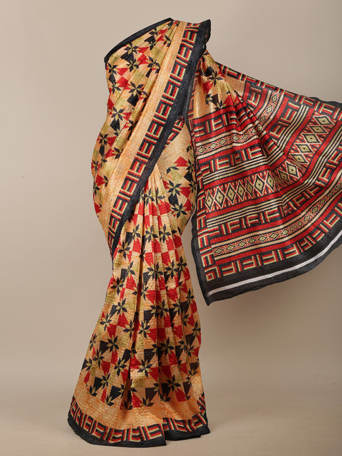 

Pothys Peach-Coloured & Black Cotton Blend Saree