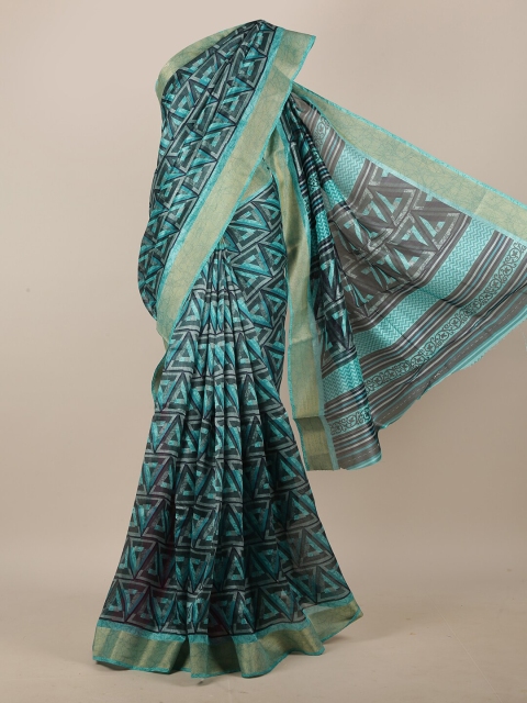 

Pothys Blue & Grey Zari Cotton Blend Saree