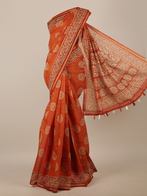 

Pothys Rust & Beige Ethnic Motifs Zari Cotton Blend Saree