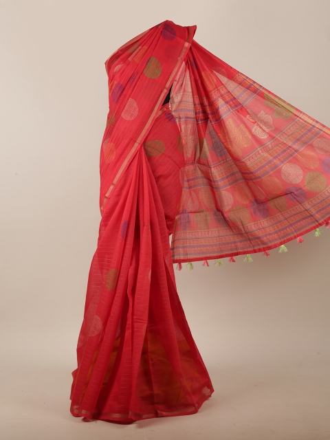 

Pothys Red & Green Ethnic Motifs Zari Cotton Blend Saree