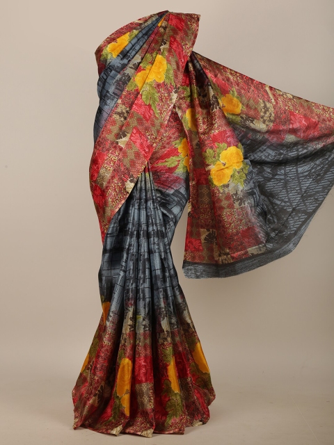 

Pothys Grey & Red Cotton Blend Saree