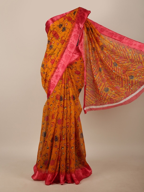 

Pothys Mustard & Pink Floral Cotton Blend Saree