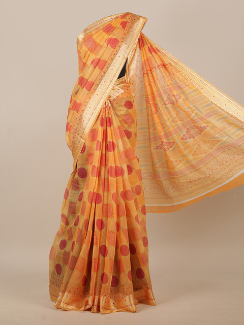 

Pothys Orange & Red Cotton Blend Saree
