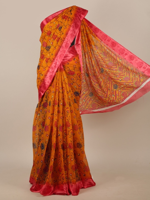 

Pothys Mustard & Pink Floral Cotton Blend Saree