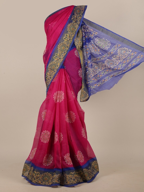 

Pothys Magenta & Blue Ethnic Motifs Cotton Blend Saree