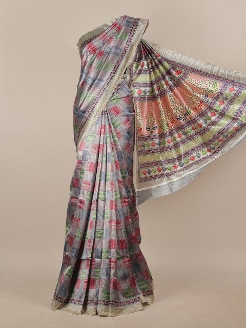 

Pothys Grey & Red Cotton Blend Saree