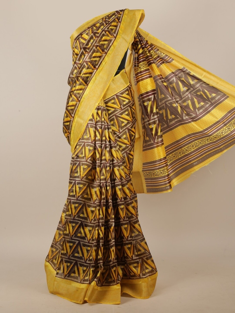 

Pothys Yellow & Brown Cotton Blend Saree