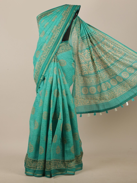 

Pothys Green & Grey Ethnic Motifs Cotton Blend Saree