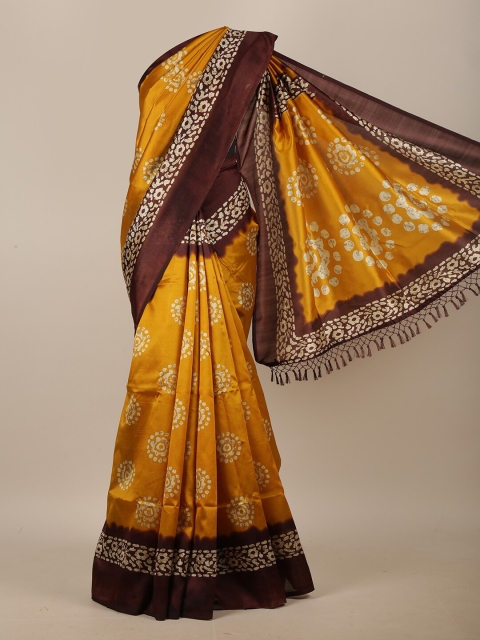 

Pothys Mustard & White Ethnic Motifs Cotton Blend Saree