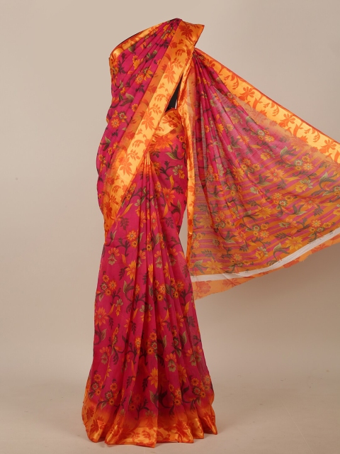 

Pothys Pink & Orange Floral Cotton Blend Saree