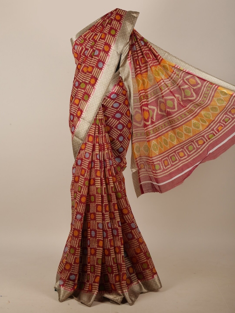 

Pothys Maroon & Grey Cotton Blend Saree