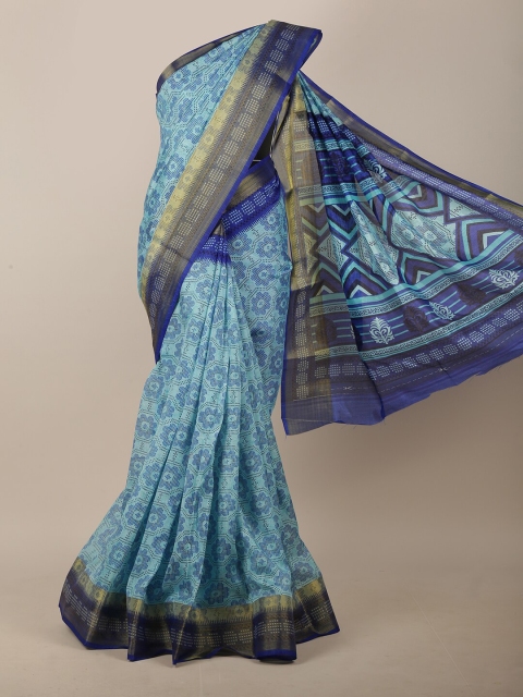 

Pothys Blue & Beige Ethnic Motifs Cotton Blend Saree