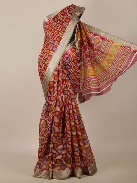 

Pothys Maroon & Orange Cotton Blend Saree