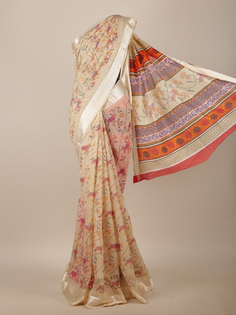 

Pothys Cream-Coloured & Red Cotton Blend Saree