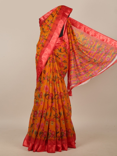 

Pothys Orange & Black Floral Cotton Blend Saree