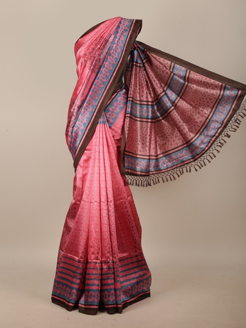 

Pothys Pink & Blue Cotton Blend Saree