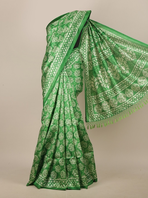 

Pothys Green & Off White Ethnic Motifs Cotton Blend Saree