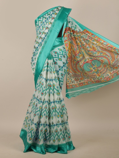 

Pothys Off White & Sea Green Ethnic Motifs Cotton Blend Saree