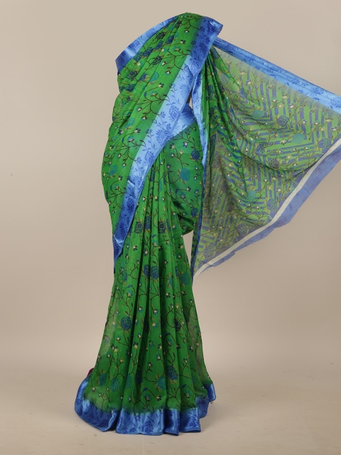 

Pothys Green & Blue Floral Cotton Blend Saree