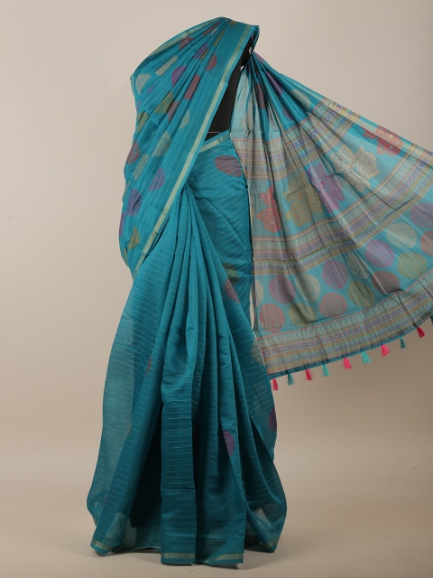 

Pothys Blue & Red Ethnic Motifs Zari Cotton Blend Saree