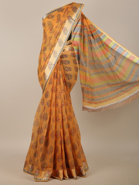 

Pothys Orange & Blue Floral Saree