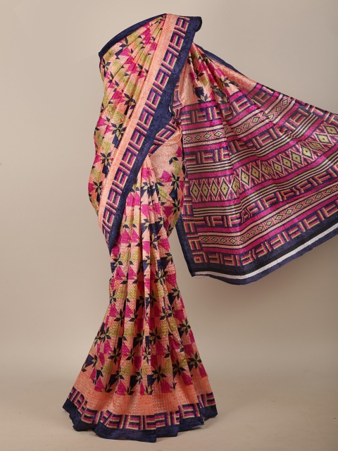 

Pothys Peach-Coloured & Pink Floral Saree