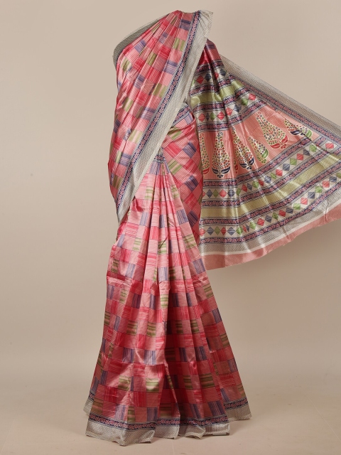 

Pothys Pink & Grey Checked Saree
