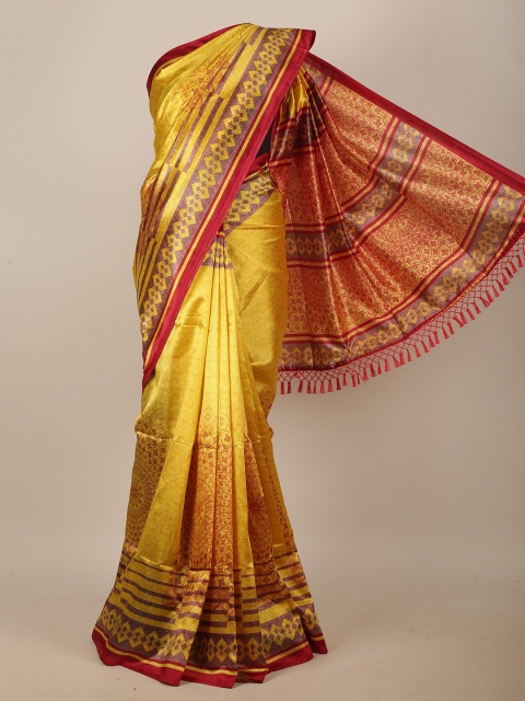 

Pothys Yellow & Rose Gold Printed Saree