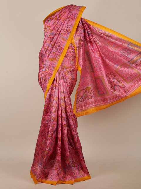

Pothys Pink & Mustard Yellow Printed Saree