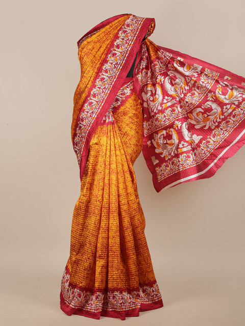 

Pothys Mustard Yellow & Red Printed Saree