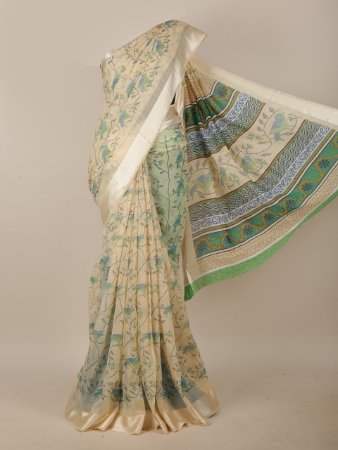 

Pothys Cream-Coloured & Green Floral Saree