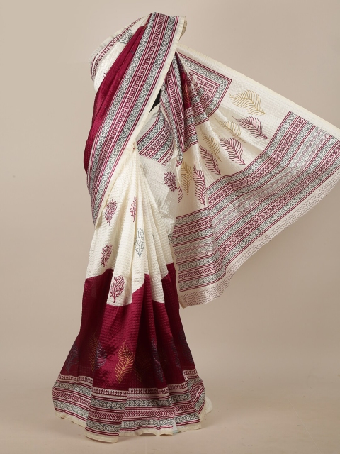 

Pothys Cream-Coloured & Maroon Printed Saree