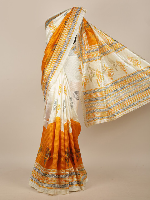 

Pothys Cream-Coloured & Yellow Printed Saree