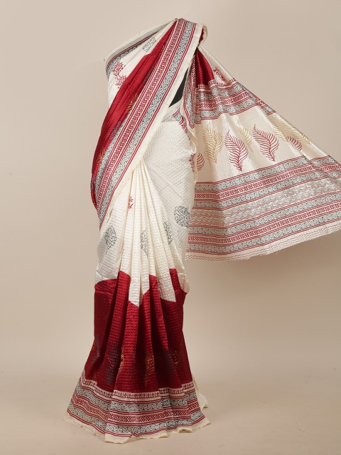 

Pothys Cream-Coloured & Maroon Floral Saree