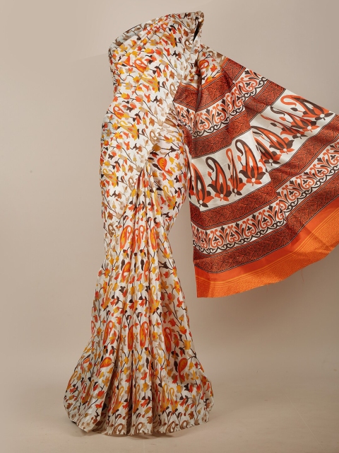 

Pothys Cream-Coloured & Rust Red Floral Saree