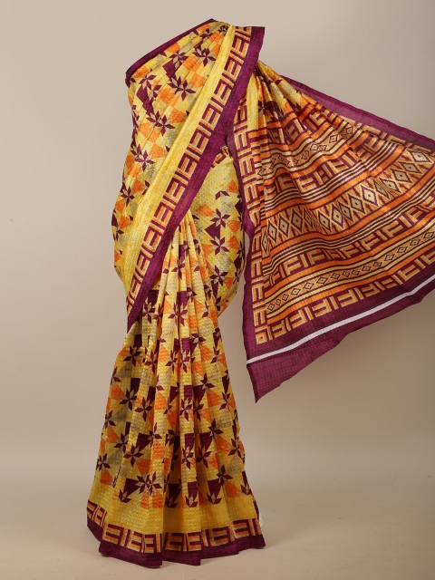 

Pothys Yellow & Violet Floral Saree
