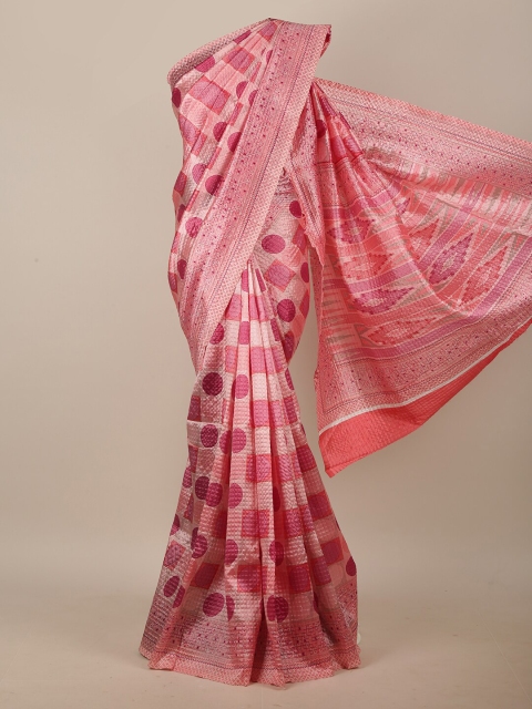 

Pothys Peach-Coloured & Pink Printed Saree
