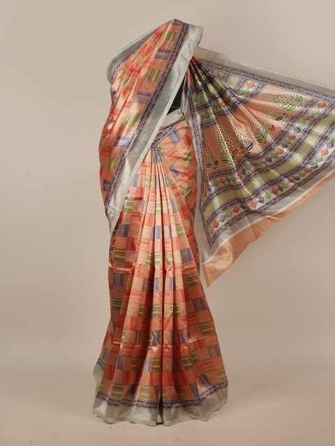 

Pothys Peach-Coloured & Grey Printed Saree