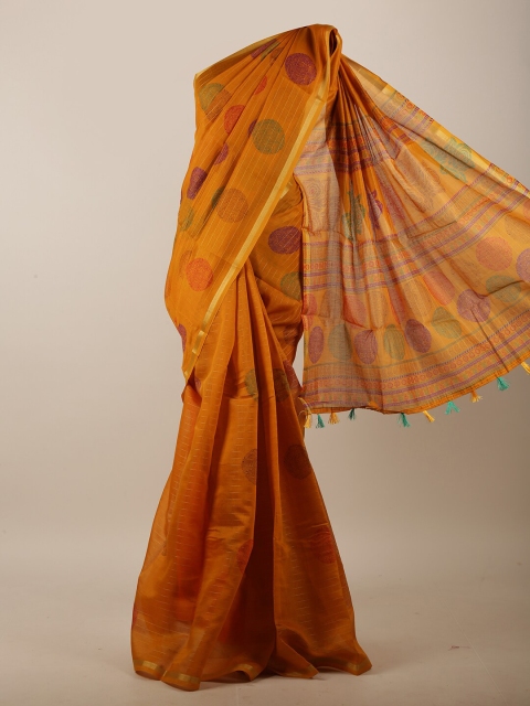 

Pothys Mustard Yellow & Pink Ethnic Motifs Saree