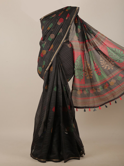 

Pothys Black & Green Floral Saree