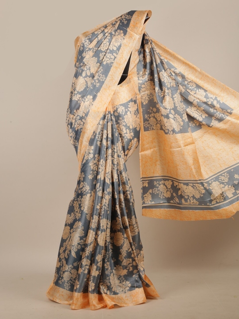 

Pothys Grey & Orange Floral Saree