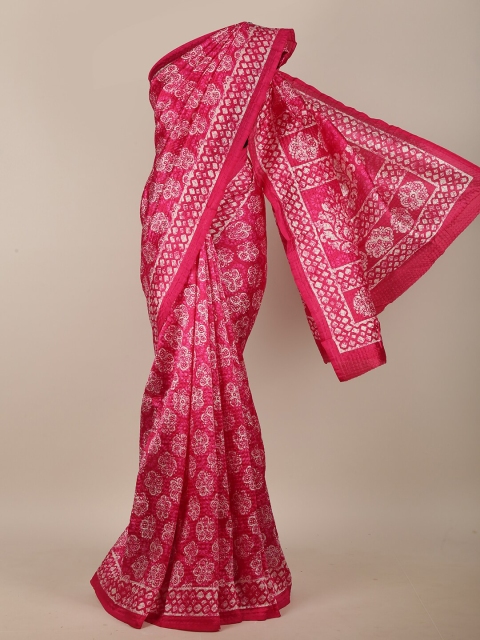 

Pothys Pink & Off White Floral Saree