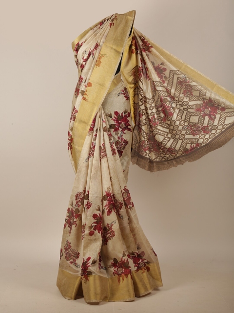 

Pothys Cream-Coloured & Red Floral Saree