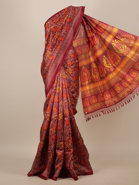 

Pothys Maroon & Orange Floral Saree