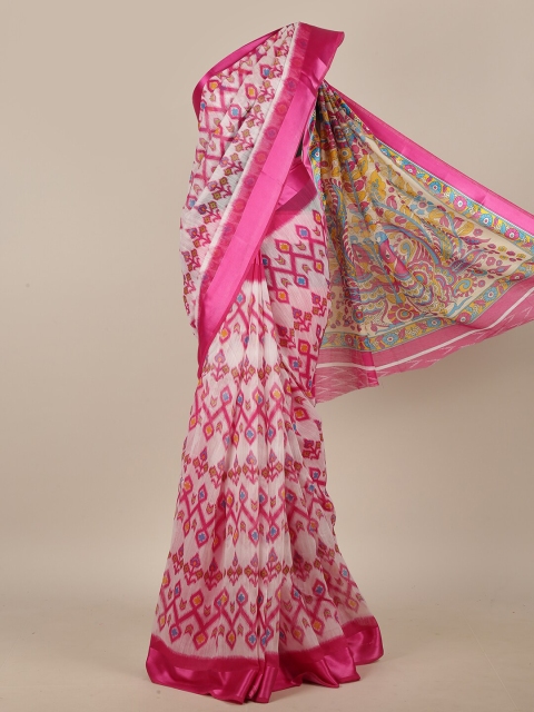 

Pothys Cream-Coloured & Pink Printed Saree