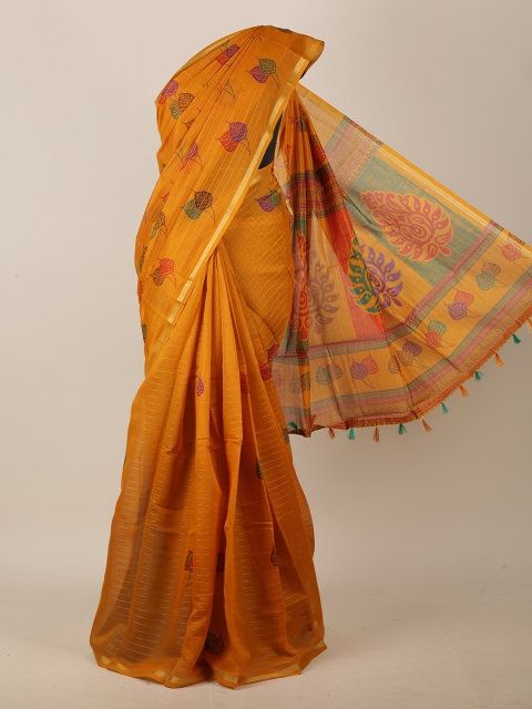 

Pothys Mustard Yellow & Purple Floral Saree